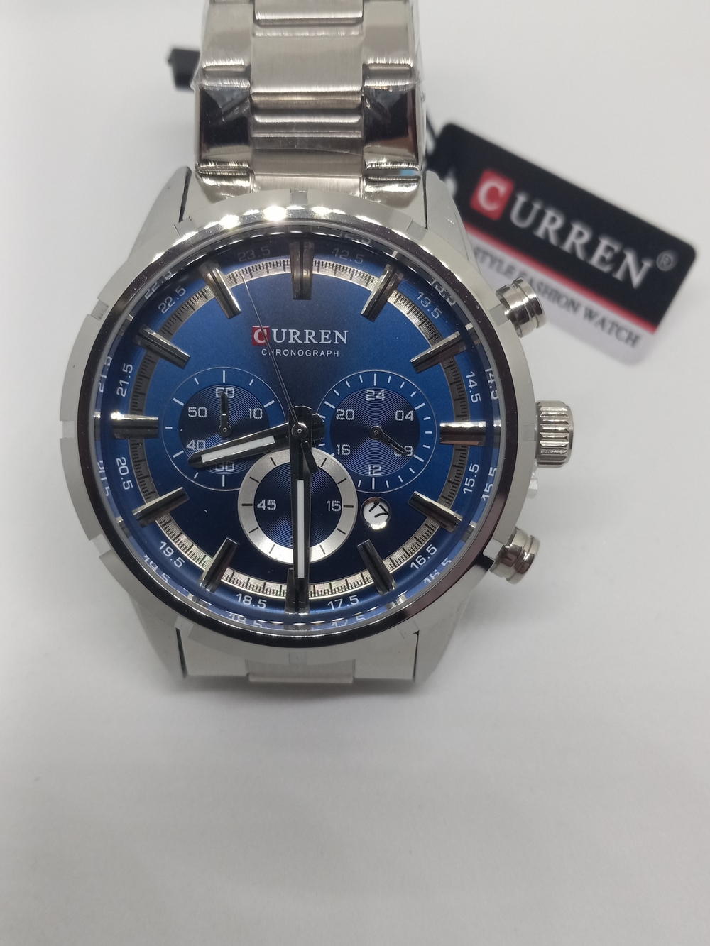 Men's Stainless Steel Chronograph Watch - Blue Dial